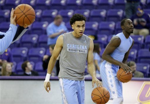 North Carolina guard Marcus Paige takes part in warmups before the game at Northern Iowa on Saturday.