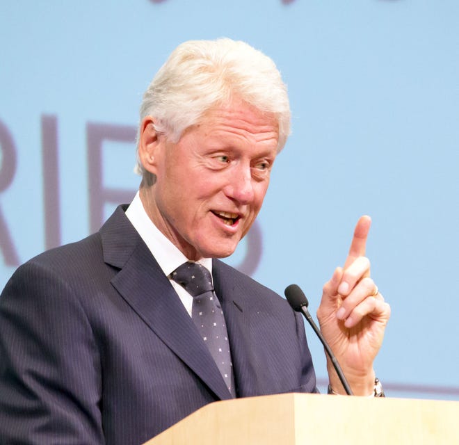 Former President Bill Clinton speaks at the University of Kansas on Monday after accepting the Dole Leadership Prize given by the Robert J. Dole Institute of Politics.