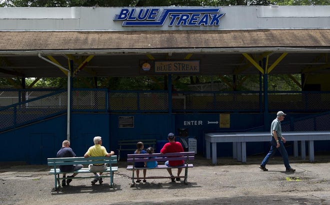 Conneaut Lake Park visitors are pictured on the midway near the Blue Streak roller coaster on July 10, 2015, in Conneaut Lake. ANDY COLWELL file photo/
