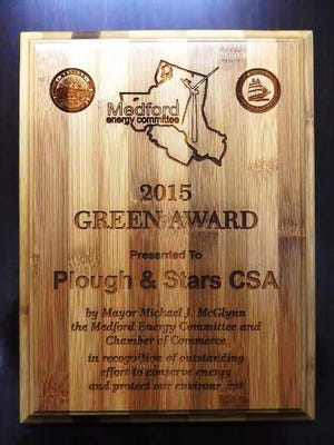 The city of Medford, Medford Energy Committee and Medford Chamber of Commerce announce the winners of the 2015 Green Awards, including Plough & Stars CSA, which is owned and operated by Medford residents Erik Jacobs & Dina Rudnik. Courtesy Photo
