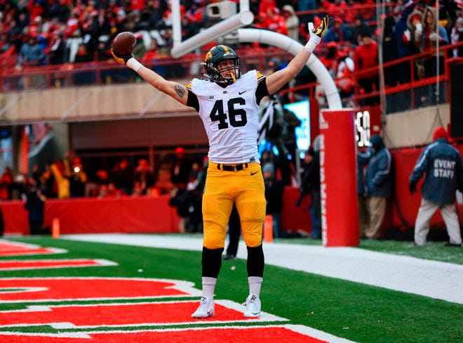 Iowa tight end George Kittle after a first-half touchdown catch against Nebraska on Friday in Lincoln, Neb.