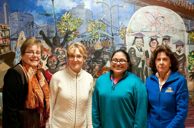 The Hunger Outreach Team at Worcester State University includes, from left, professor Maureen Power, Judith Knight, Naomi Miller and Kathleen Collins. T&G Staff/Rick Cinclair