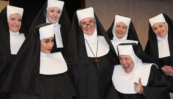 Members of the "Nuncrackers: The Nunsense Christmas Musical" cast, from left, Anne Adams, Laura Gulli, Libby Sterns, Carol Allard-Vancil, Laurie Jakoboski, Regina Stillings and Christine DiFederico. Photo courtesy of Christine Taylor