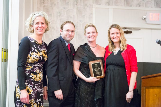 Pictured left to right, Carolyn Rainville, co-owner, Altitude Trampoline Park, Billerica Community Development director Rob Anderson, Altitude co-owner Kerry Hughes, and Greater Lowell Chamber of Commerce President/CEO Danielle McFadden at the Community Champion Awards. Courtesy Photo