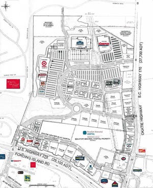 Courtesy of Horne Properties, Inc.Site plans for Okatie Crossing at the intersection of U.S. 278 and S.C. 170 include stores like Costco, Lowe's, Target, Kohl's and Dick's Sporting Goods.