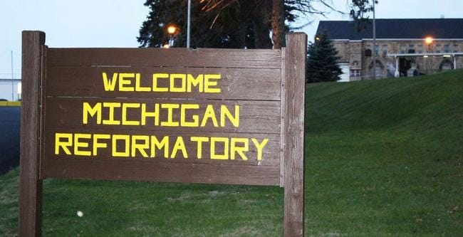 A corrections officer at Michigan Reformatory was transported to a hospital Thursday after allegedly being pushed down a flight of stairs by an inmate, according to Michigan Department of Corrections spokesman Chris Gautz.