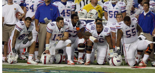 FILE: Florida players watch as time winds down in the fourth quarter in Atlanta at the Georgia Dome on Dec 5, 2009.
