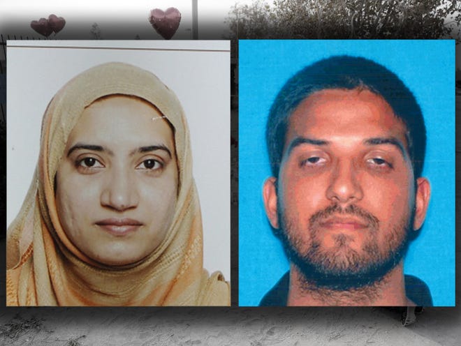 This undated combination of photos provided by the FBI, left, and the California Department of Motor Vehicles shows Tashfeen Malik, left, and Syed Farook. The husband and wife died in a fierce gunbattle with authorities several hours after their commando-style assault on a gathering of Farook's colleagues from San Bernardino, Calif., County's health department Wednesday.
