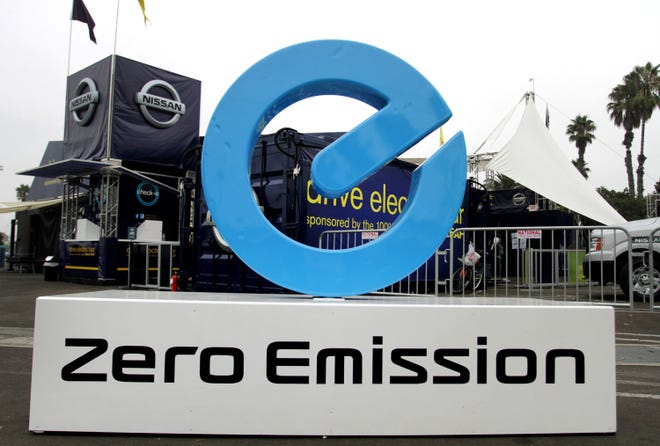 Nissan set up a test drive area for the Nissan Leaf electric vehicle at preview day for the 2011 Alternative Transportation Expo and Conference (AltCar) in Santa Monica, California. The expo featured exhibits on alternative technology vehicles and transportation, urban planning and energy efficiency. Photo/Bloomberg News