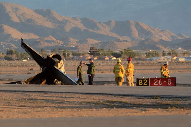 Two people onboard an L39 Jet were killed when the plane crashed Sunday afternoon at Apple Valley Airport in Apple Valley, Calif, on Sunday, Dec 6, 2015. 

David Pardo, Daily Press