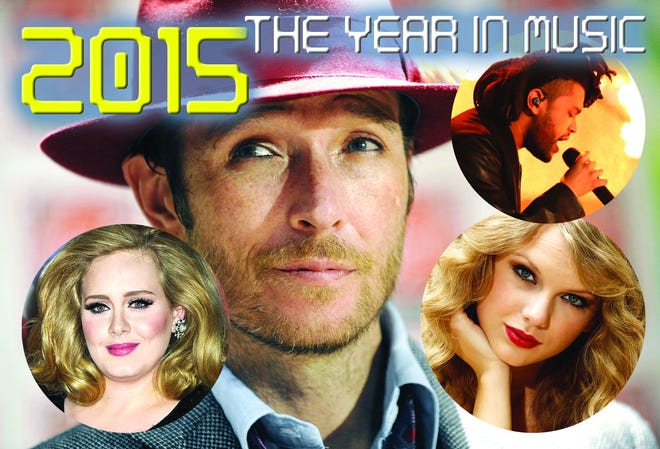 Scott Weiland (center) surrounded by (clockwise from left) Adele, Kendtrick Lamar and Taylor Swift.