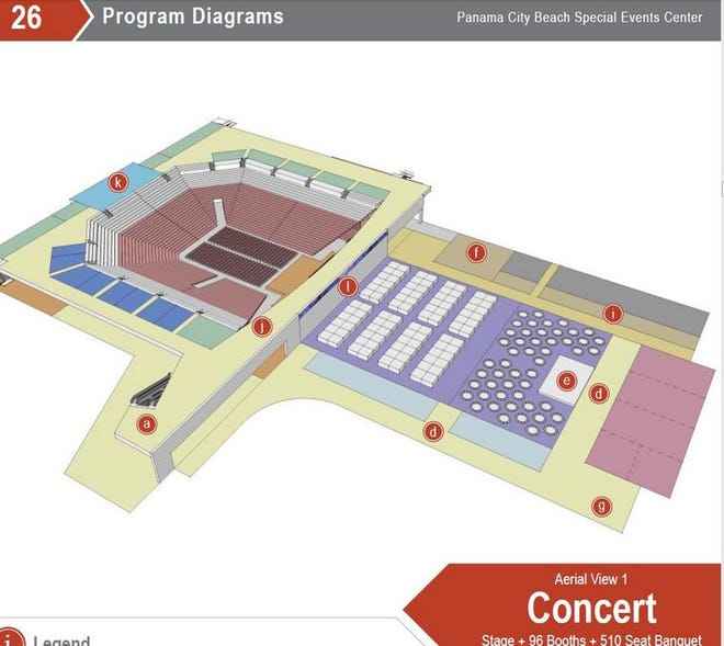 One of the many events configurations proposed for a multi-use facility in Panama City Beach.