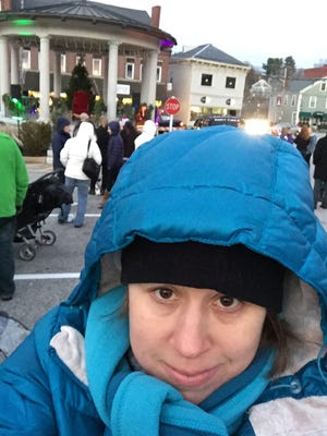 Columnist Lara Bricker bundled up as she waited in the Exeter Santa line during the town's annual holiday open house. Selfie by Lara Bricker/seacoastonline