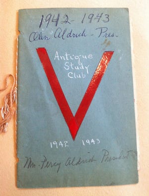 The Port Jervis Antiques Study Club's booklet from 1942-43 featured a red V for victory in World War II. Photo provided
