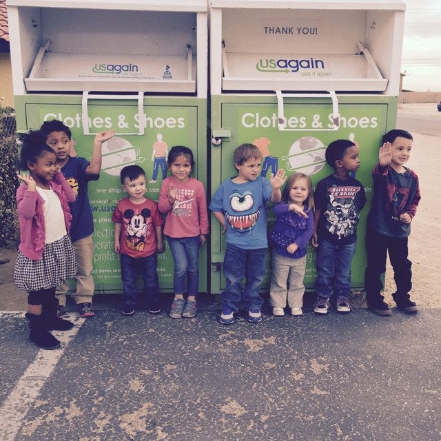 Students at Progressive Play Preschool in Hesperia are proud of their latest achievement: they took first place in a recycle and reuse competition presented by USAgain. Photo courtesy of Ben Cutler