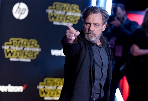 Mark Hamill arrives at the world premiere of "Star Wars: The Force Awakens" at the TCL Chinese Theatre on Monday, Dec. 14, 2015, in Los Angeles. Hamill plays the role of Luke Skywalker in the film. (Photo by Jordan Strauss/Invision/AP)