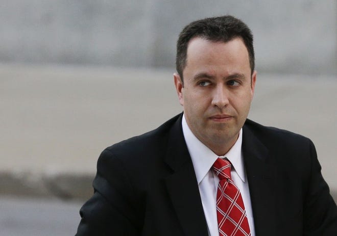 In this Nov. 19, 2015 file photo, former Subway pitchman Jared Fogle arrives at the federal courthouse in Indianapolis. Fogle, sentenced after he pleaded guilty, filed a notice of appeal Dec. 14, 2015 in the child pornography and sex crime case that sent him to prison for more than 15 years. (AP Photo/Michael Conroy)