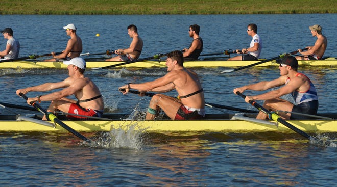 Twenty-four of the the nation's top male rowers in the country are training at Nathan Benderson Park this December before traveling to Chula Vista, California for winter training. These men will compete for limited spots this spring in the men's eight and four boat classes in the 2016 Olympics in Rio de Janerio, Brazil. STAFF PHOTO / MIKE LANG