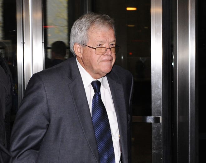 Former House Speaker Dennis Hastert leaves the federal courthouse in Chicago in October. File Photo/The Associated Press