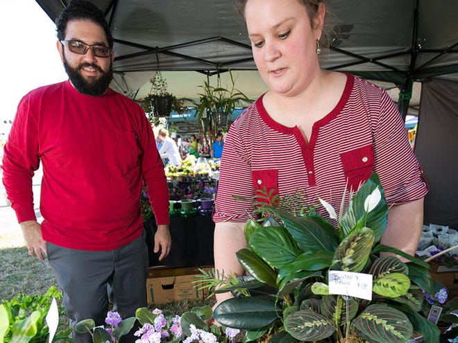 Laura Perdomo arranges her flower table at the Peacock Cottage booth as shoppers looked for those speciality items at the Ocala Farmer's Market Saturday morning December 12, 2015. In the Spring, Ocala will move the downtown farmers' market that opens each Saturday to the old police impound facility and lot next to the Ocala Electric Utility. "We've been here since day one. As long as people know, it will be OK. It will spread some of the bustle of the city (by moving to the new location)," Perdomo said.