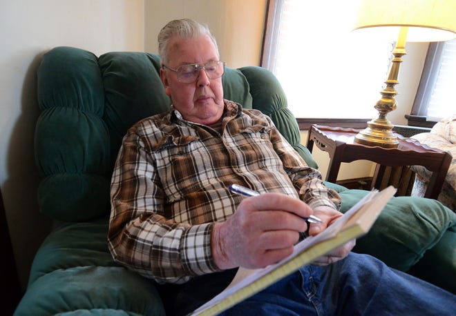 John P. Dennison, of Burlington Township, is a plumber by trade, but a poet by choice. He still composes poems, many of which are dedicated to his late wife, Norma May.