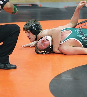 Luke Carver of Sturgis gets a win by pinfall on Saturday.