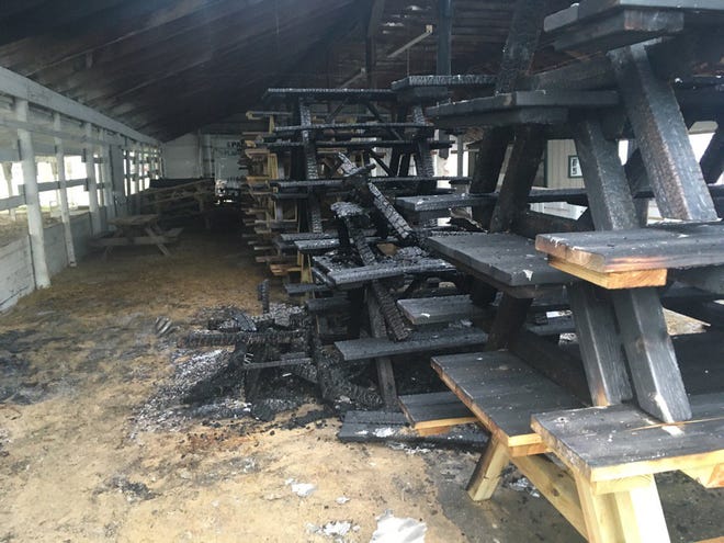 Some of the damage of the fire that hit the Ionia Free Fair grounds Monday night.