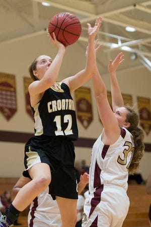 Croatan's Gina Ryan goes up for a layup as Dixon's Cara Bailey defends during the undefeated Cougars' 46-14 win over the Bulldogs on Monday in the semifinals of the Dixon Girls Christmas Classic. Croatan plays Jacksonville on Tuesday in the tournament championship. Jacksonville beat Kinston 65-54 on Monday.