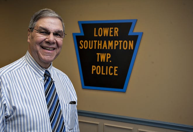 Chief Bill Wiegman stands in the township police station Tuesday, Dec. 22, 2015. Wiegman will retire Christmas Eve after 42 years as a police officer, the last 12 years as chief of the Lower Southampton Police Department.