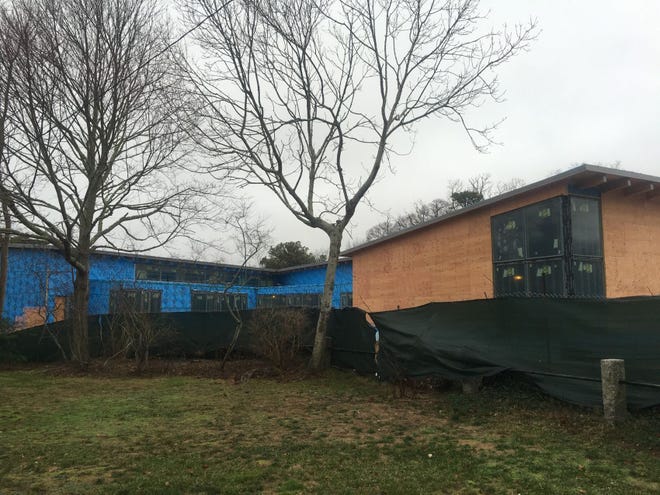 The new Eastham Public Library on Samoset Road is expected to be completed by April 2016, but it might not be able to open its doors until the fall, depending the status of municipal water. Staff photo by Marilyn Miller