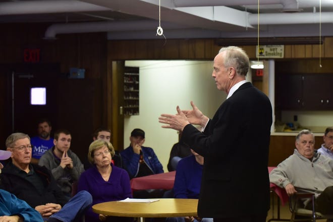 U.S. Sen. Jerry Moran, R-Manhattan, answers questions from area residents on Tuesday at the Haven Senior Center in Haven.