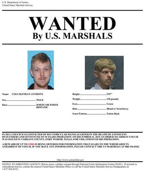 This undated wanted poster photo provided by the U.S. Marshals Service, shows Ethan Couch.
