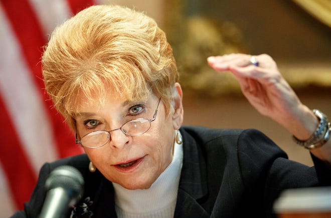 Comptroller Judy Baar Topinka speaks with the State Journal-Register editorial board Tuesday, Oct. 7, 2014. Ted Schurter/The State Journal-Register