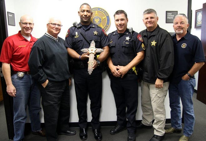 L to R: Major Ward Webb, Sheriff Jeff Wiley, Lt. Darryl Smith, Ssgt. Jared Mullins, Lt. Col. Bobby Webre, and Colonel Paul Robert.