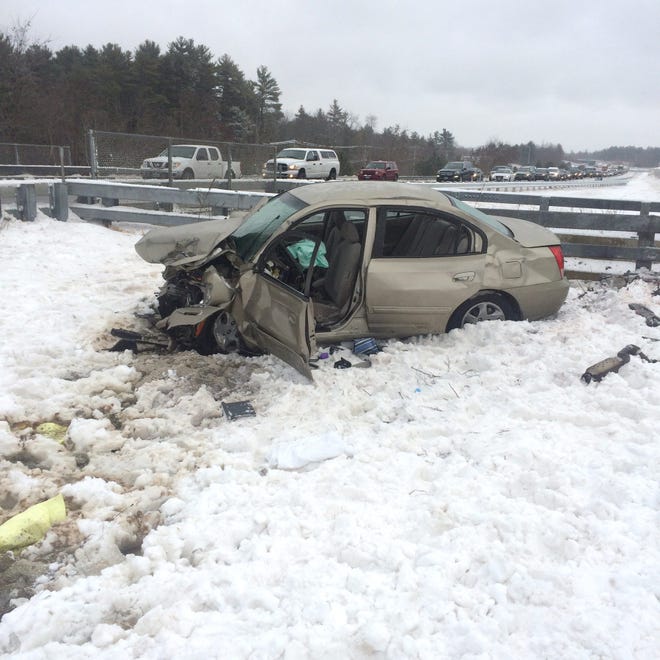 A 26-year-old Newmarket woman crashed and died driving a 2006 Hyundai Elantra on Route 101 in Exeter on Wednesday. (N.H. Police photo)