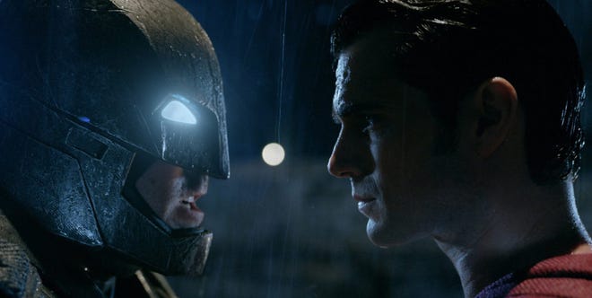 Ben Affleck and Henry Cavill in "Batman v. Superman: Dawn of Justice." Photo courtesy of Warner Bros. Entertainment/TNS