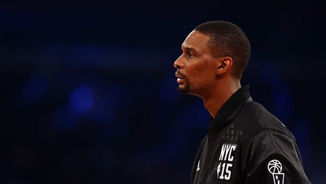 NEW YORK, NY - FEBRUARY 15: Chris Bosh #1 of the Miami Heat and the Eastern Conference looks on during the 2015 NBA All-Star Game at Madison Square Garden on February 15, 2015 in New York City. NOTE TO USER: User expressly acknowledges and agrees that, by downloading and/or using this photograph, user is consenting to the terms and conditions of the Getty Images License Agreement. (Photo by Elsa/Getty Images)