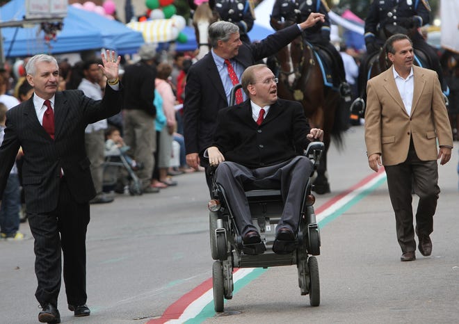 Rhode Island's congressional delegation marches in 2012 Columbus Day Parade on Providence's Federal Hill. From left, Senators Jack Reed and Sheldon Whitehouse, and Representatives James Langevin and David Cicilline.

PROVIDENCE JOURNAL FILE PHOTO