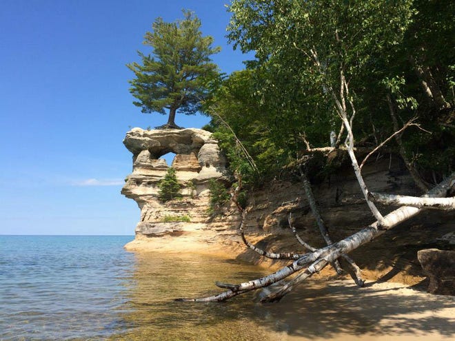 Chapel Rock is pictured along Pictured Rocks National Lakeshore in July 2015. Pictured Rocks is one of two national parks in Michigan to see record attendance in 2015. Jason Barczy/Sentinel Photo