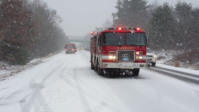 Duxbury Fire Department report numerous accidents on Route 3 in Duxbury due to slick roadways.