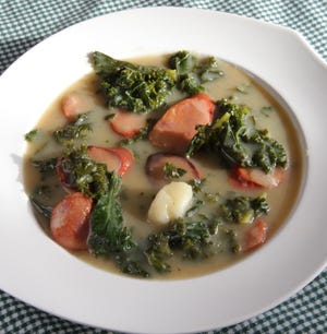 Kale Soup with Linguiça (Caldo Verde), a traditional Portuguese soup, can be found on lots of New England menus. The Providence Journal/Sandor Bodo