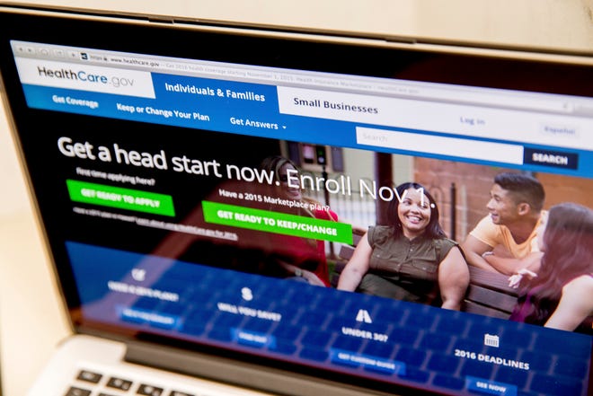 In this Oct. 6, 2015, file photo, the HealthCare.gov website, where people can buy health insurance, is displayed on a laptop screen in Washington. A major survey out Jan. 7, 2016, finds that progress has stalled on reducing the number of uninsured Americans under President Barack Obama's health care law. (AP Photo/Andrew Harnik, File)