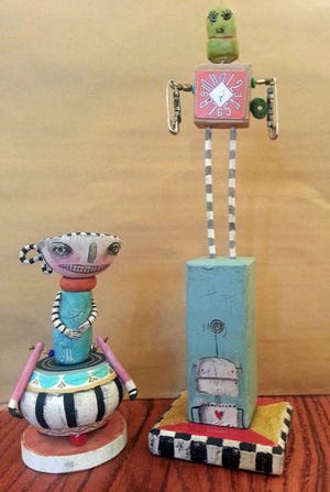 Sculptures by Mary-Lynne Moffatt are among the works displayed in the "Holiday Bizarre" at the River Queen Artisans Gallery in Lambertville.