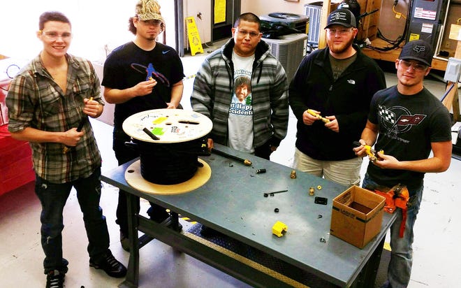 Canadian Valley Technology Center students were among those who received FlashShield certifications. The training opportunity was also opened to professional contractors and technicians. Pictured from left are Josh Crockett, Ausin Jackson, Jeremiah Hummingbird, Dylan Teachman and Colton Bauman. [Photo provided]