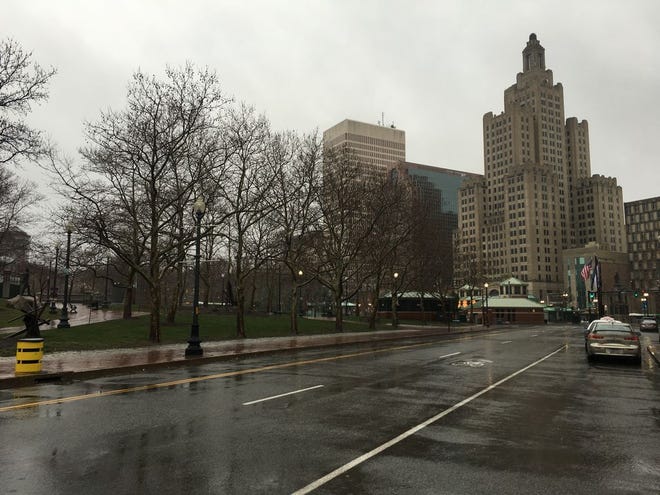 A soggy Sunday morning in downtown Providence.