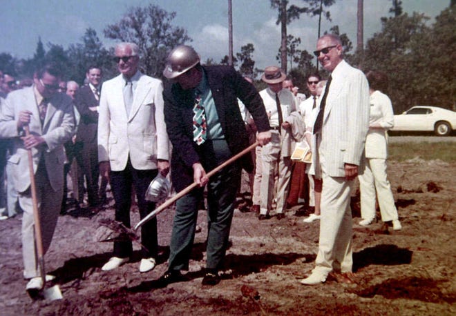 At the ground breaking were from left, George Auchter Jr. of Auchter Construction; Dr. Raymond Cafaro, Dr. W.W. O'Connell and Dr. Hardgrove Norris.