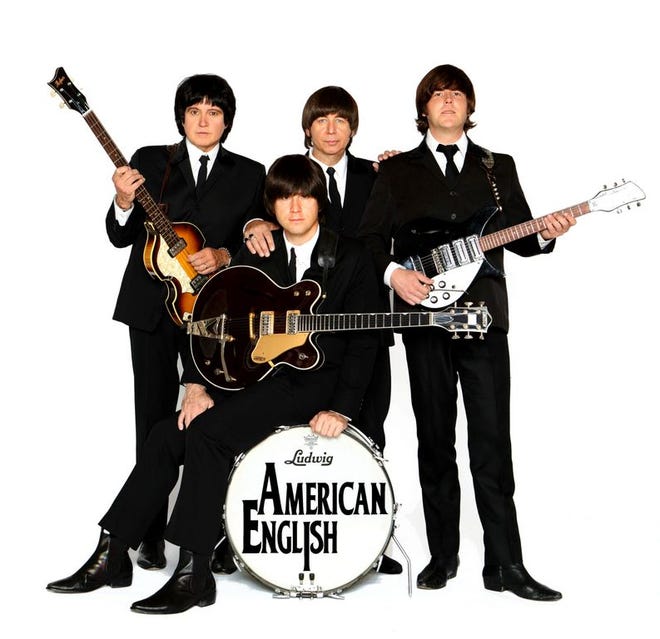 From left: Eric Michaels as Paul McCartney, Young Hines (sitting) as John Lennon, Tom Gable as Ringo Starr and James Paul Lynch as George Harrison. American English performs at 8 p.m. Friday at the Peoria Civic Center Theater.