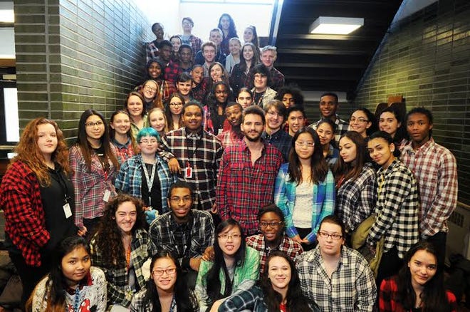 Over 50 Brockton High School students wore plaid Thursday in support of senior Zak Sidelinger, 17, who was shot in the back by a stray bullet Monday night, Jan. 11, 2016.