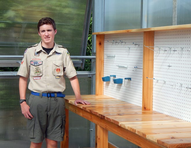 Winnacunnet High School senior Zach Parrott recently earned his Eagle Scout badge for constructing a potting bench for the North Hampton School greenhouse.