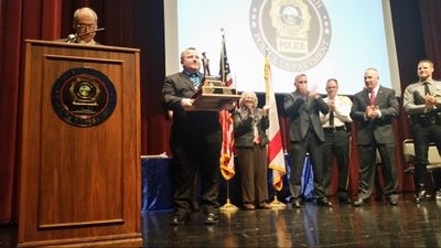 Detective Tim Ehrenkaufer is honored Friday night after being named the Daytona Beach Police Department's Officer of the Year for 2015. NEWS-JOURNAL/Katie Kustura